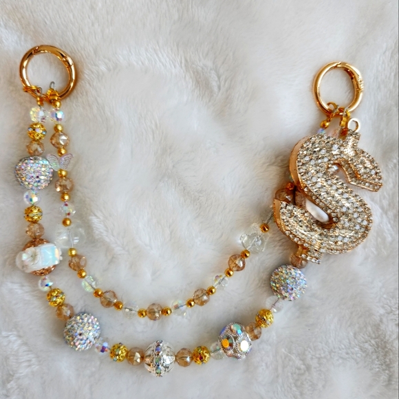 Gold and Silver Beaded Purse Chain with Rhinestone Dollar Sign - Picture 1 of 7